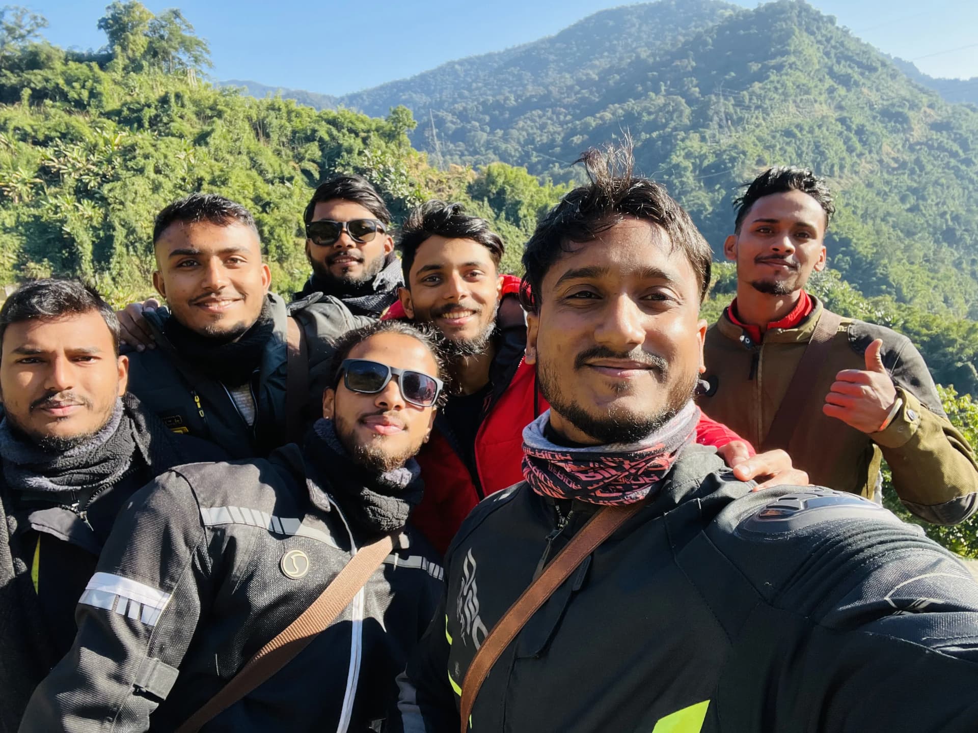 The crew together in the mountains